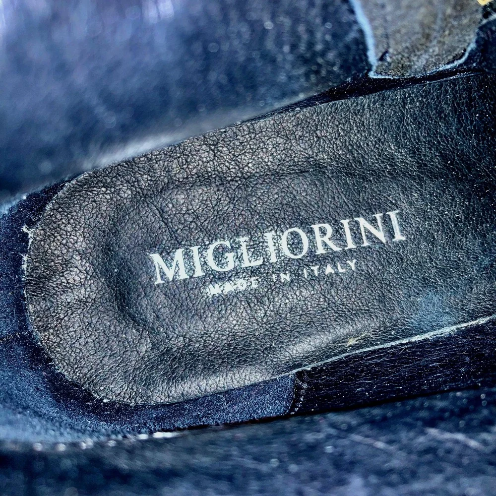 Migliorini Italian‎ Leather Boots Tall Croc Embossed Black Leather Womens 7.5 M